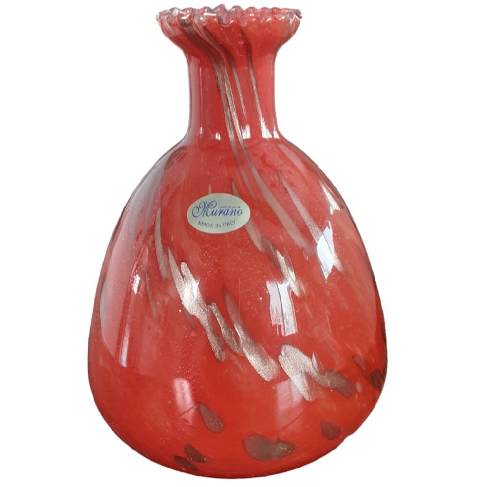 Murano Style Mid Century Modern Art Glass Vase Orange Copper Avem Vase. Italian